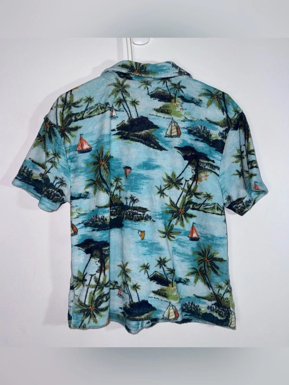 Old Navy Boys XS 5 Terrycloth Hawaiian Tropical Button Up Shirt